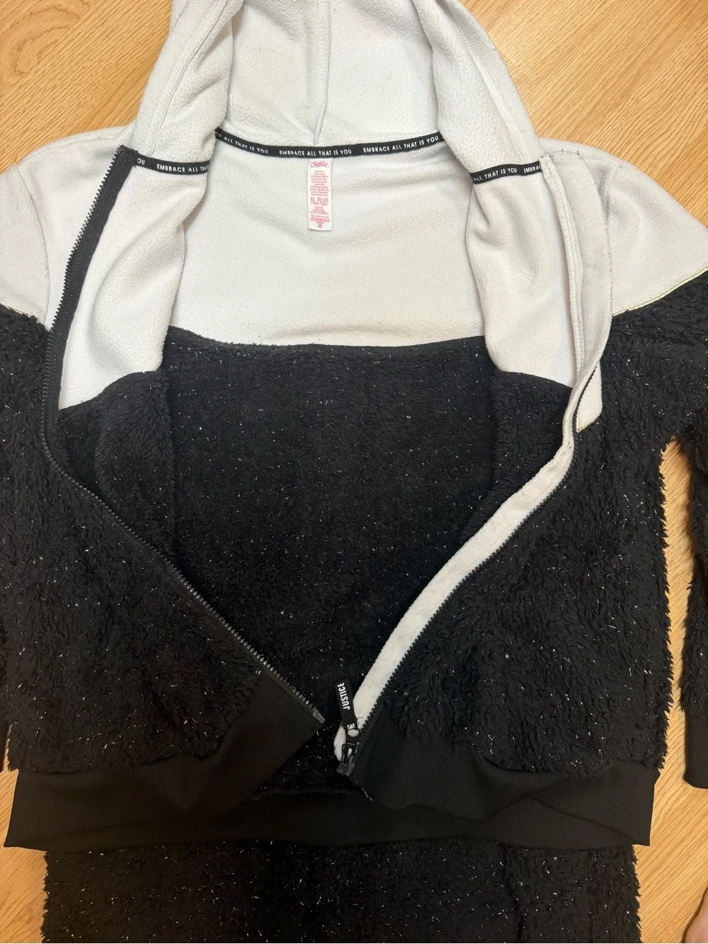 Justice Sport Girls XL Plus 16P 18P Faux Fur Hoodie Jogger 2 Piece Outfit Set